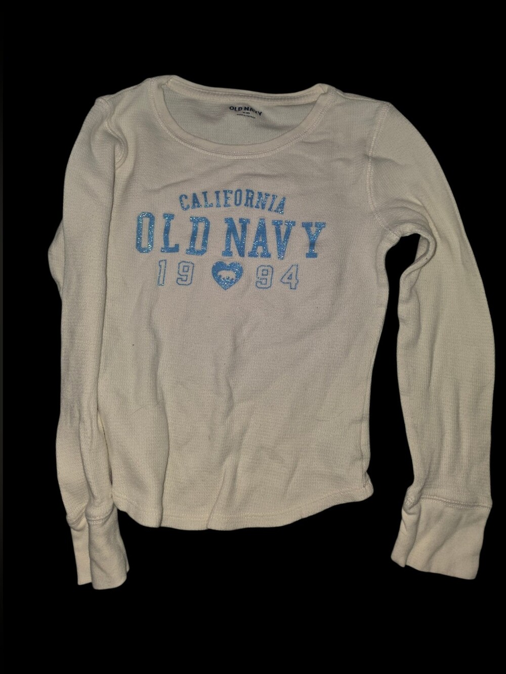 9/8/75. Girls Old Navy Cream Waffle-Knit Crewneck with Blue Logo